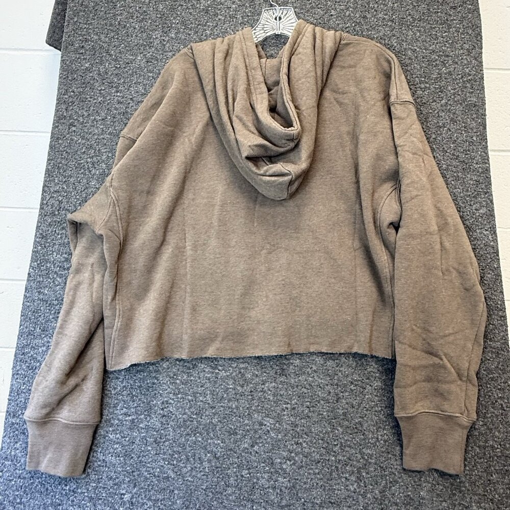 Wildfox Who Dis Harley Graphic Fleece Hoodie Taupe Gray Boxy Raw Hem Size XL NWT - Picture 14 of 16